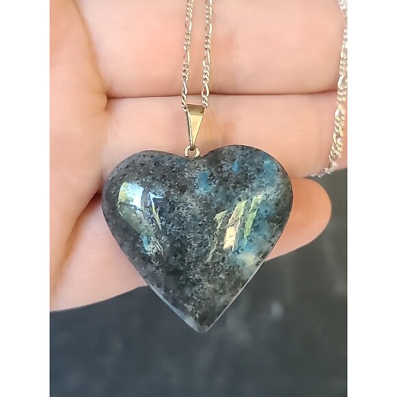 925 Sterling Silver Blue Jasper Heart Pendant Necklace Vintage - Picture 4 of 10